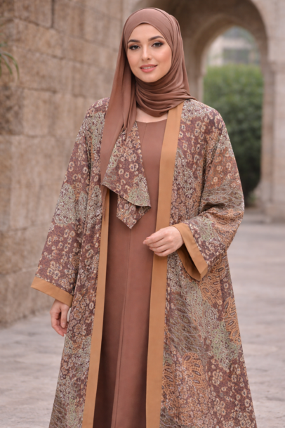 Two Layer Abaya with Digital Printed Gown