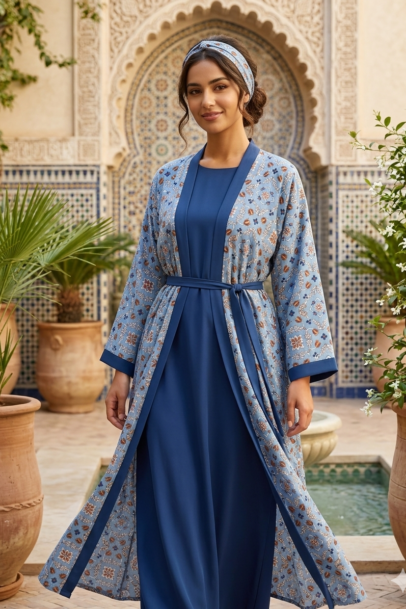 Two Layer Abaya with Digital Printed Gown