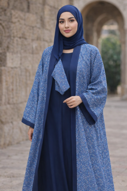 Two Layer Abaya with Digital Printed Gown